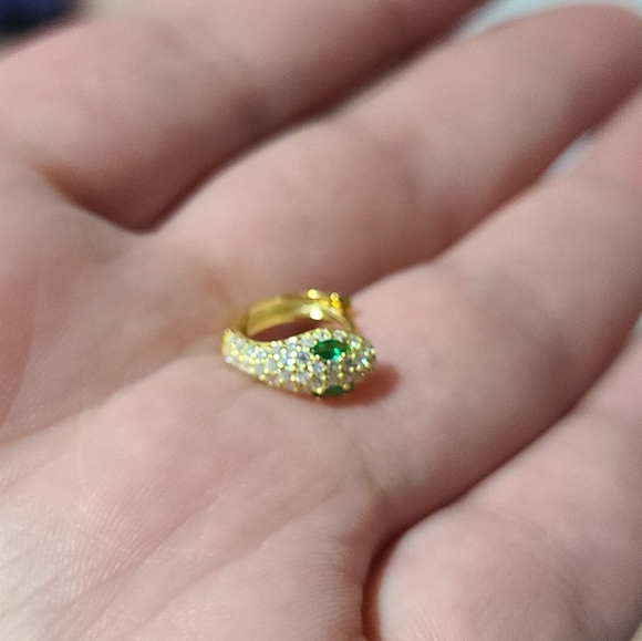 🐍Serpent Snake Hoop Stacking 925 Sterling Silver Yellow Gold Green Zircon Pave - Picture 11 of 16